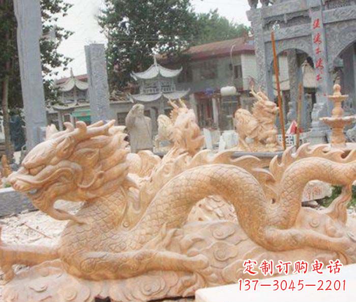 福建晚霞红生肖龙石雕