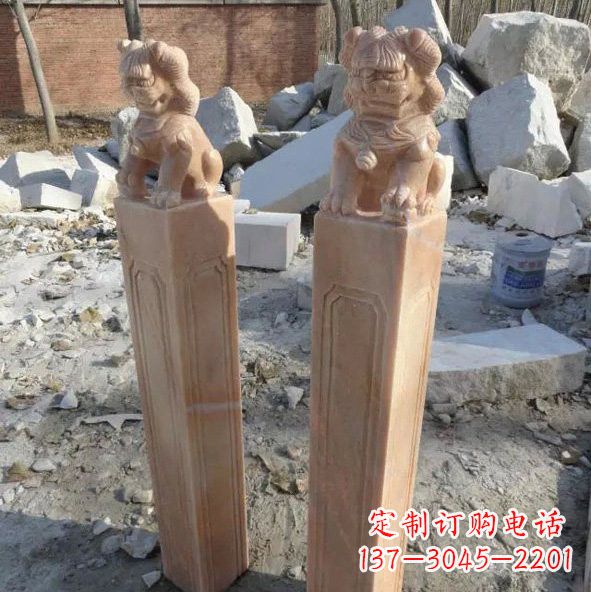 福建晚霞红狮子拴马桩