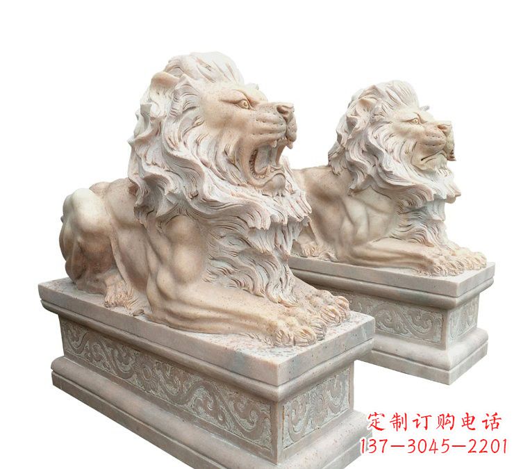 福建晚霞红石材欧式狮子