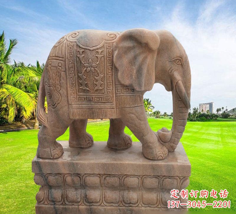 福建晚霞红石雕大象 (2)