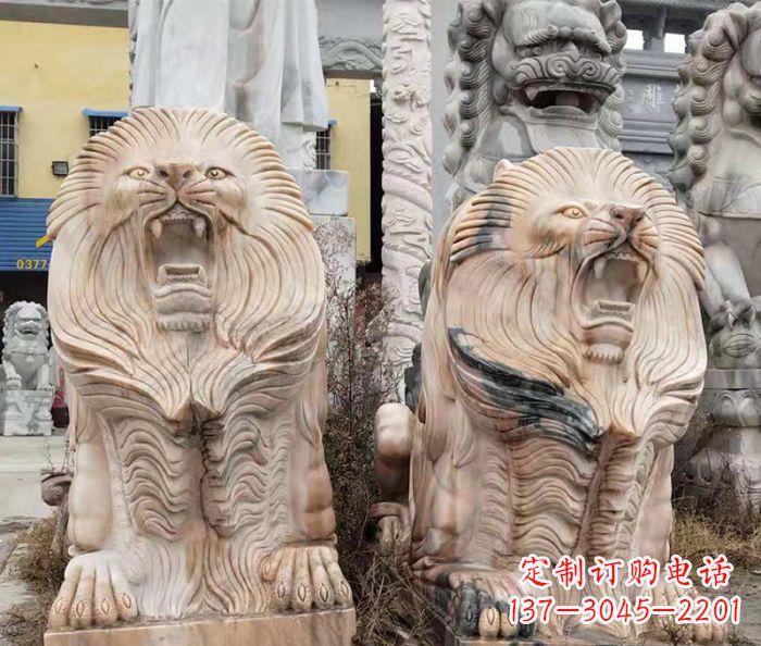 福建晚霞红石雕欧式石狮子