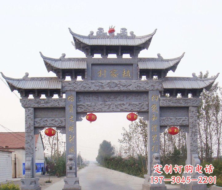 福建晚霞红石雕牌坊