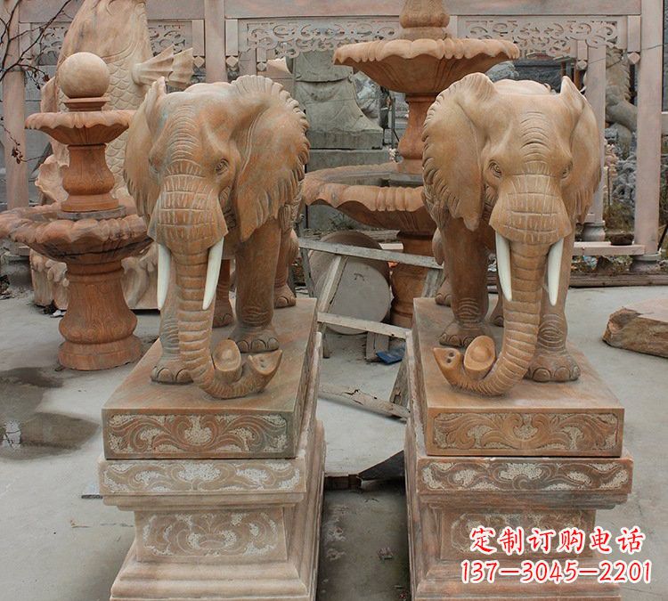 福建晚霞红石雕元宝大象