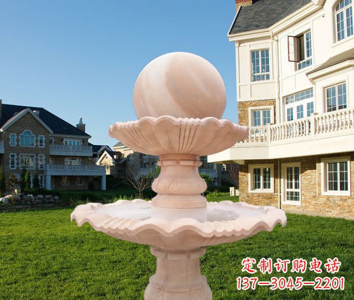 福建晚霞红双层风水球公园喷泉石雕