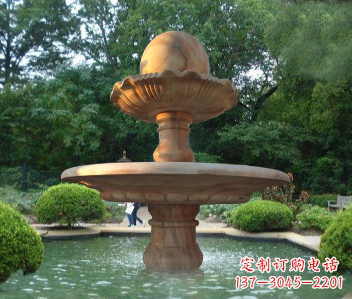 福建晚霞红双层风水球喷泉公园石雕