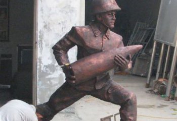 福建铜雕炮弹战士，象征勇气和决心