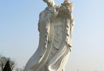 福建古典美女雕塑——十二花神之四月牡丹杨玉环汉白玉
