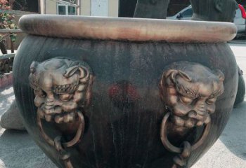 福建铜雕圆形荷花水缸雕塑 (6)