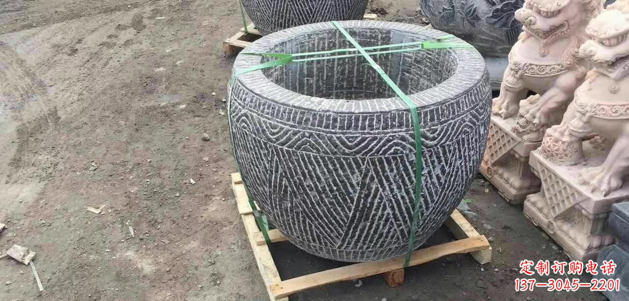福建纹理石浮雕水缸