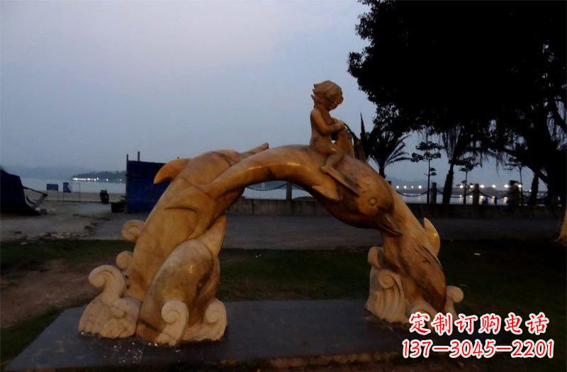 福建西方儿童骑海豚石雕