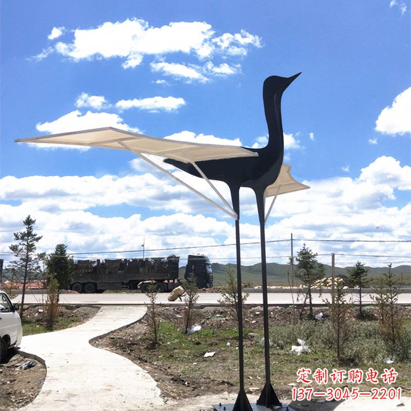 福建仙鹤不锈钢遮阳亭景观雕塑