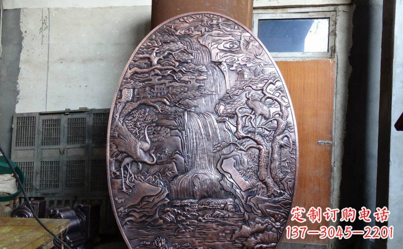 福建仙鹤松林瀑布古代园林景观铜浮雕