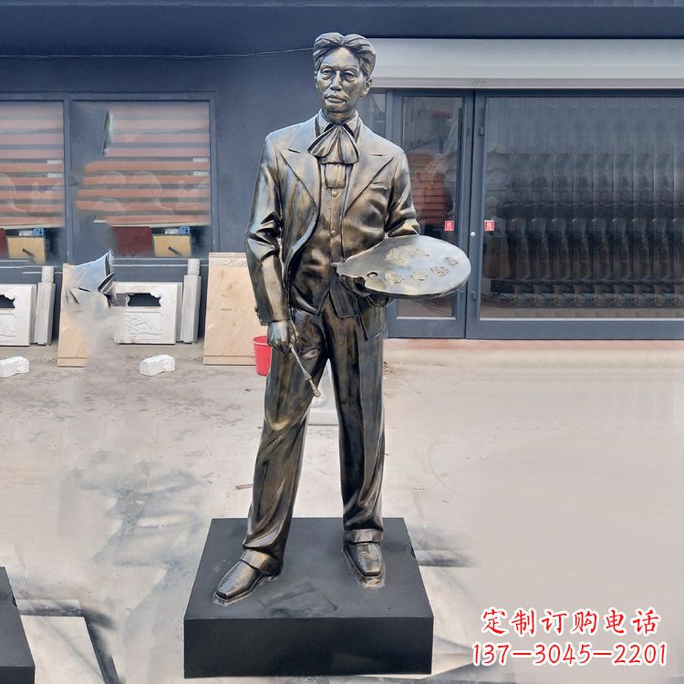 福建现代画家徐悲鸿雕塑-玻璃钢仿铜名人雕像