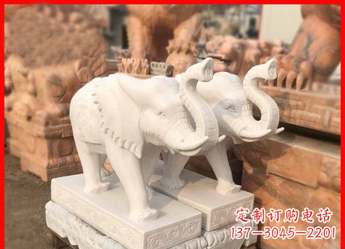 福建象鼻朝天的大象汉白玉招财石雕