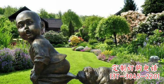 福建小狗叼小孩裤子童趣铜雕