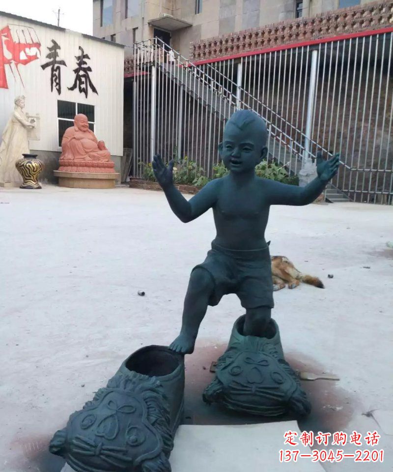 福建小孩穿大鞋青铜人物雕塑