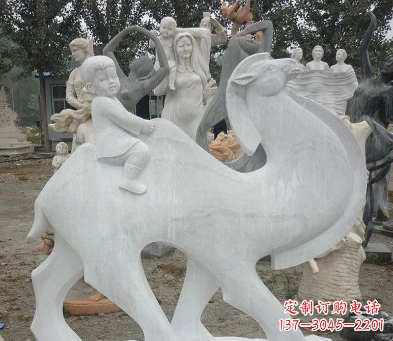 福建小孩骑骆驼石雕