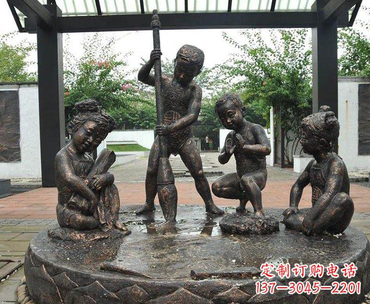 福建小孩写大字铜雕小品