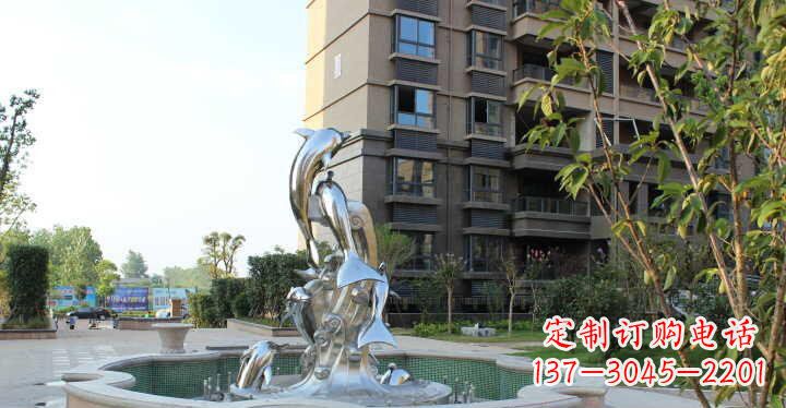 福建小区不锈钢跳跃海豚景观雕塑