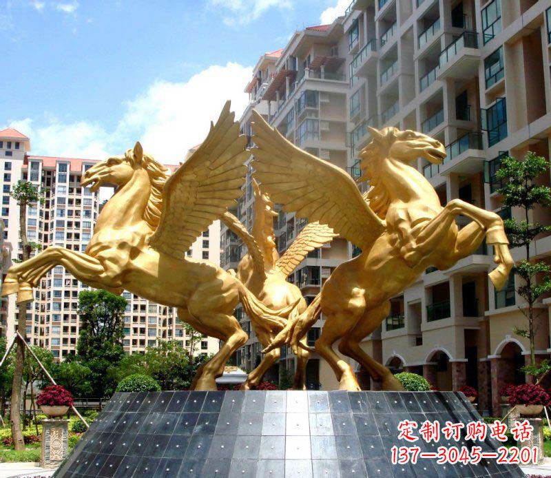 福建小区飞马三匹马景观铜雕
