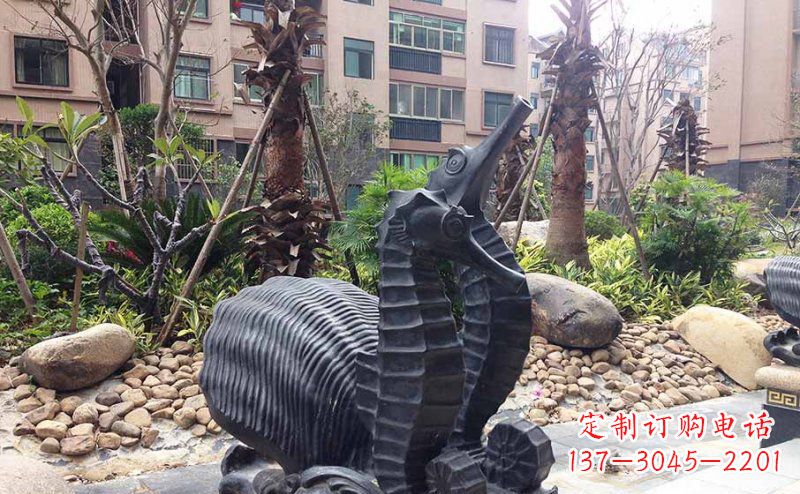 福建小区海马动物玻璃钢仿铜雕塑