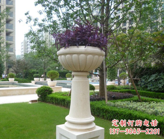 福建小区景观汉白玉花盆石雕 (2)
