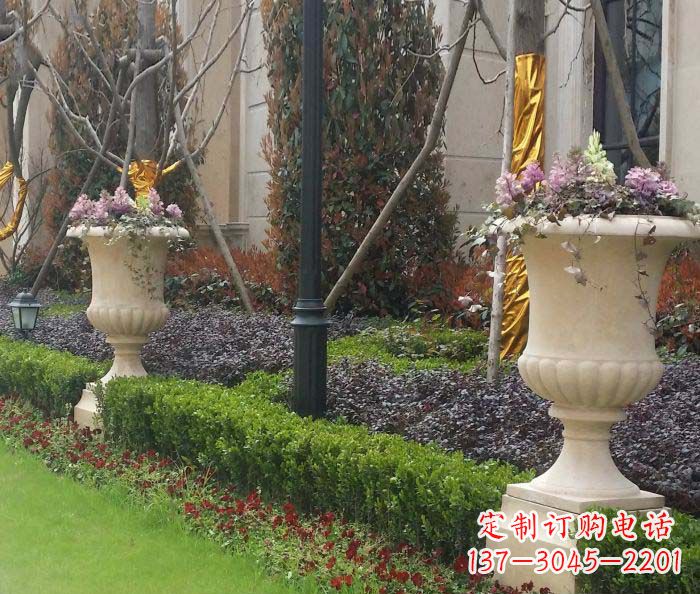 福建小区景观汉白玉花盆石雕