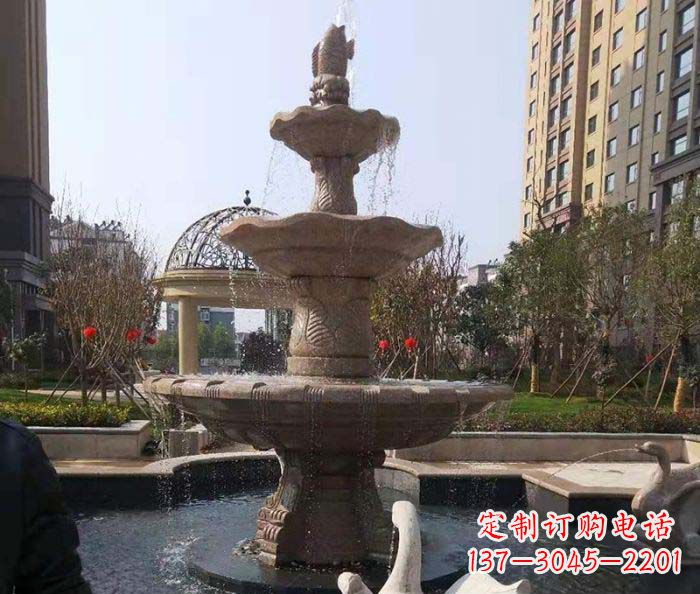 福建小区景观晚霞红鲤鱼石雕喷泉