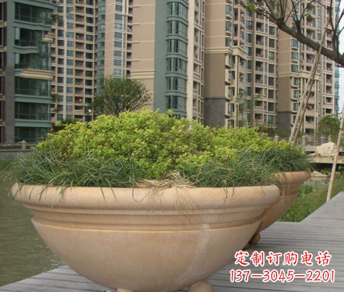 福建小区景观晚霞红花盆石雕