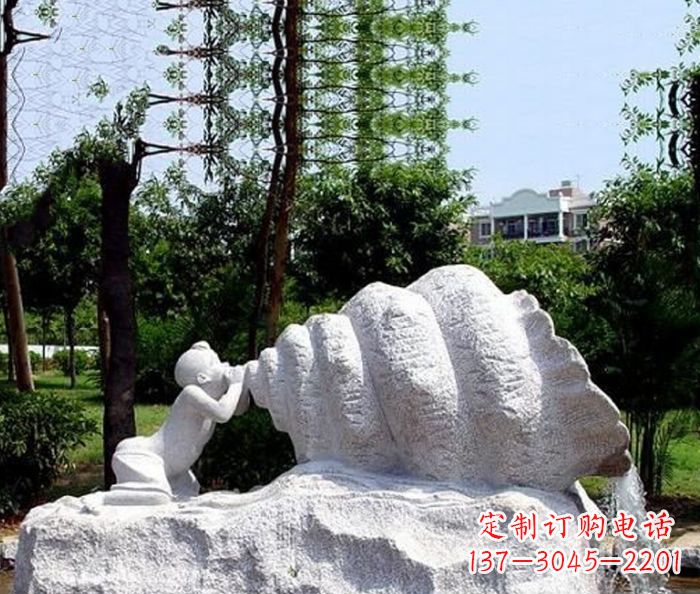 福建小区景观小孩吹螺号石雕