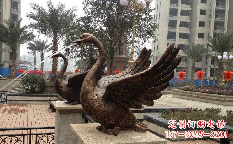 福建小区喷水天鹅动物铜雕