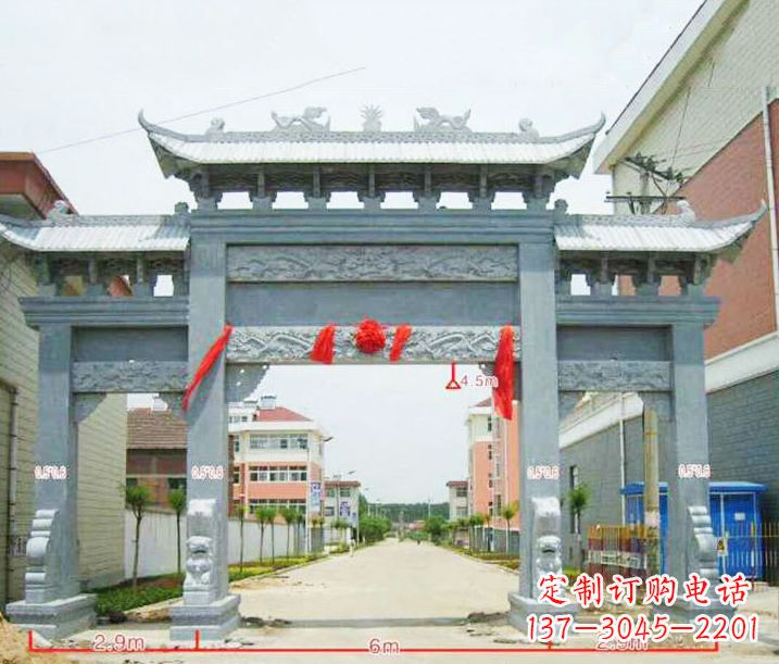 福建小区三门牌坊石雕