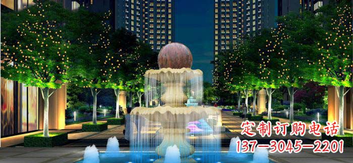 福建小区石来运转风水球石雕喷泉