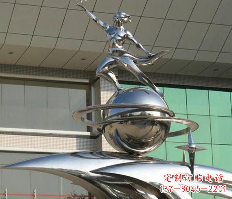 福建校园不锈钢地球和学生景观雕塑
