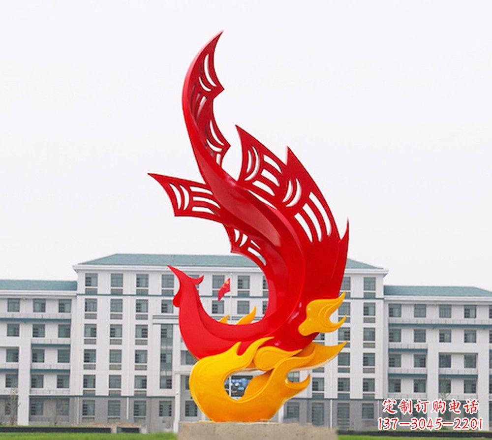 福建校园不锈钢凤凰浴火雕塑