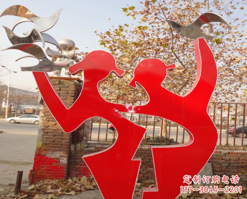 福建校园不锈钢剪影人物和和平鸽雕塑