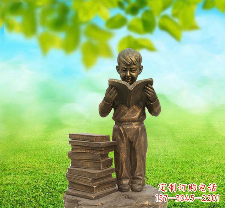 福建校园读书的小男孩铜雕