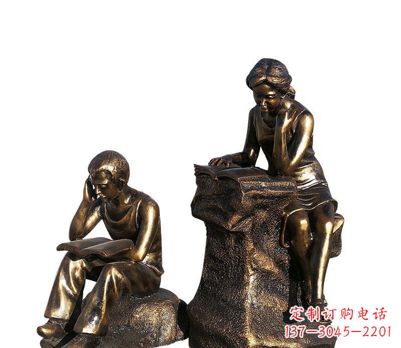 福建校园铸铜学生看书人物雕塑