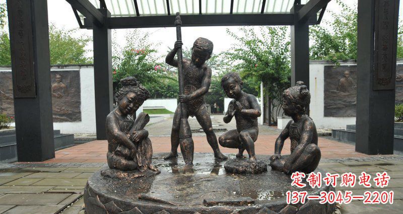 福建写毛笔字的小孩小品铜雕