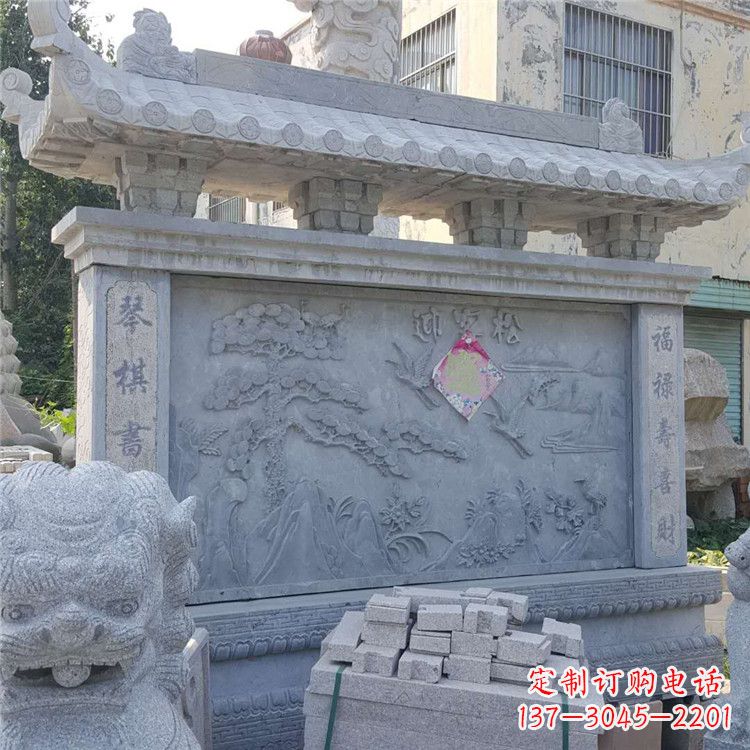 福建迎客松石雕影壁墙