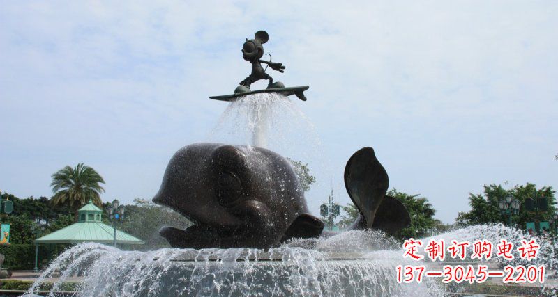 福建游乐园鲸鱼喷泉和米老鼠景观铜雕