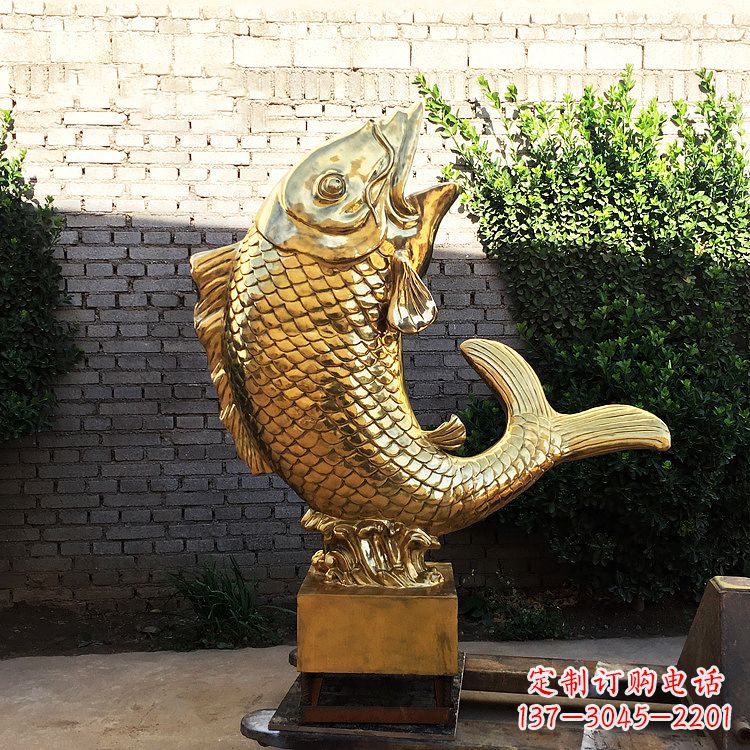 福建鱼跃景观铜雕-纯铜铸造企业商场动物雕塑摆件