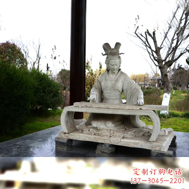 福建虞姬弹琴雕塑-公园古代人物著名美女情景雕塑