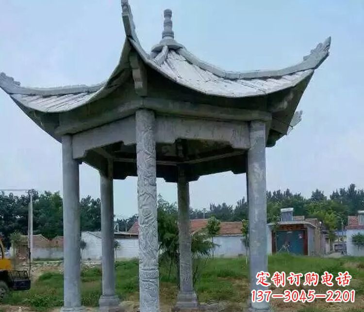 福建园林仿古六角凉亭景观石雕