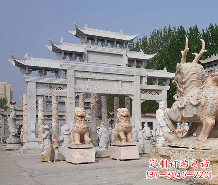 福建园林仿古三门牌坊石雕