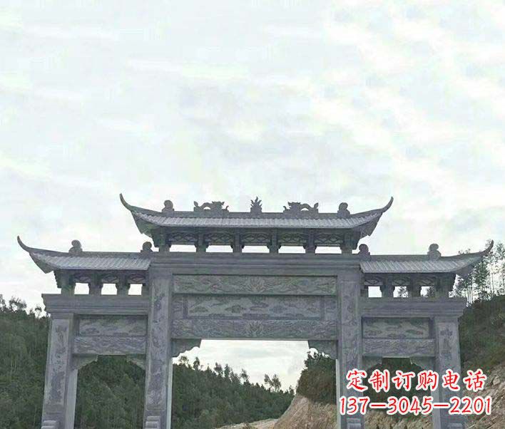 福建园林仿古三门石牌坊景观石雕