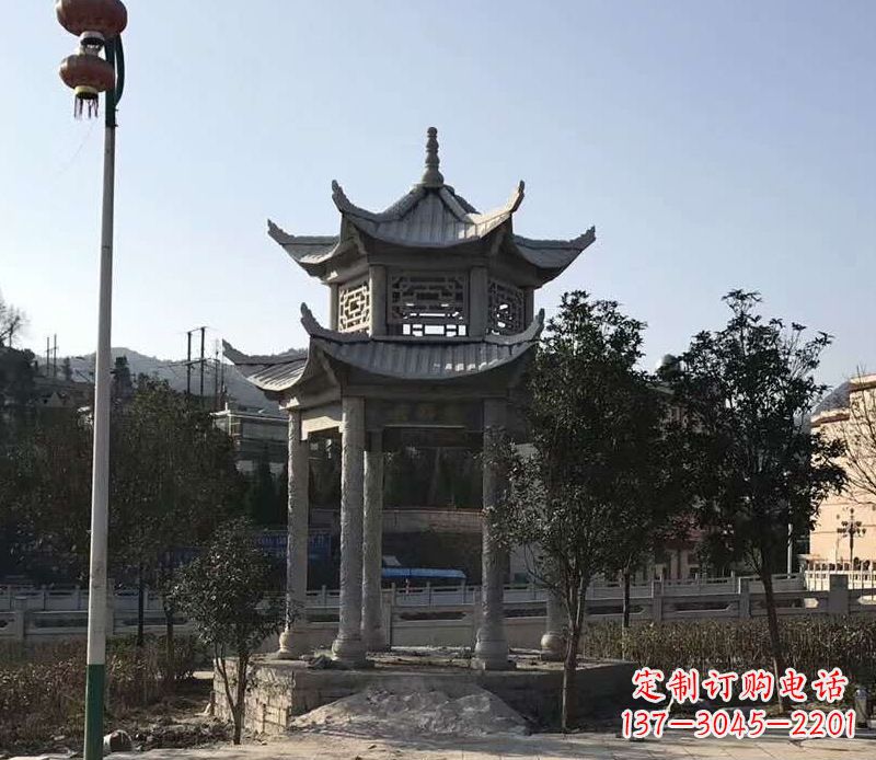 福建园林仿古双层石凉亭景观石雕 (4)