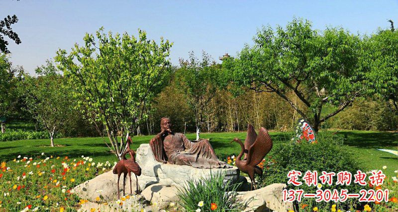 福建园林古代人物仙鹤景观铜雕