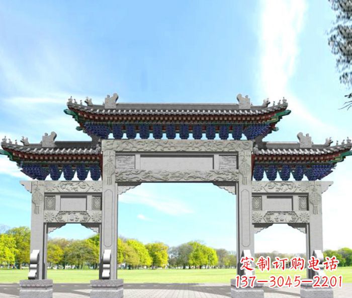 福建园林景观仿古三门石牌坊