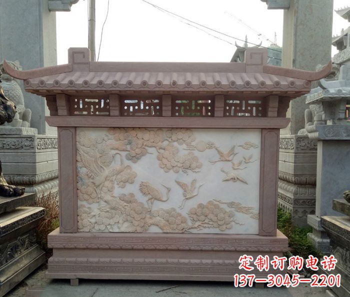 福建园林景观松鹤石浮雕影壁